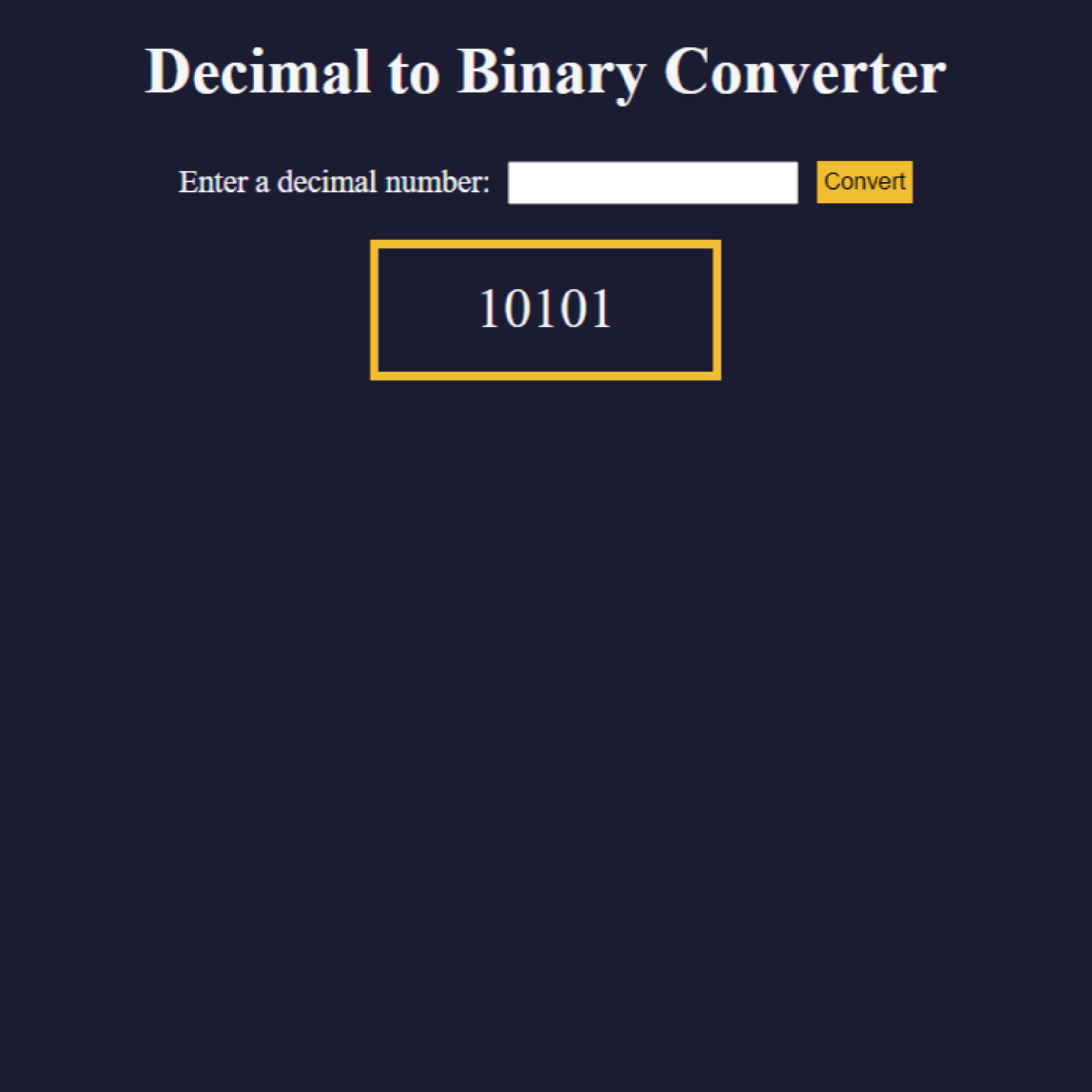 Decimal to Binary Converter Screenshot